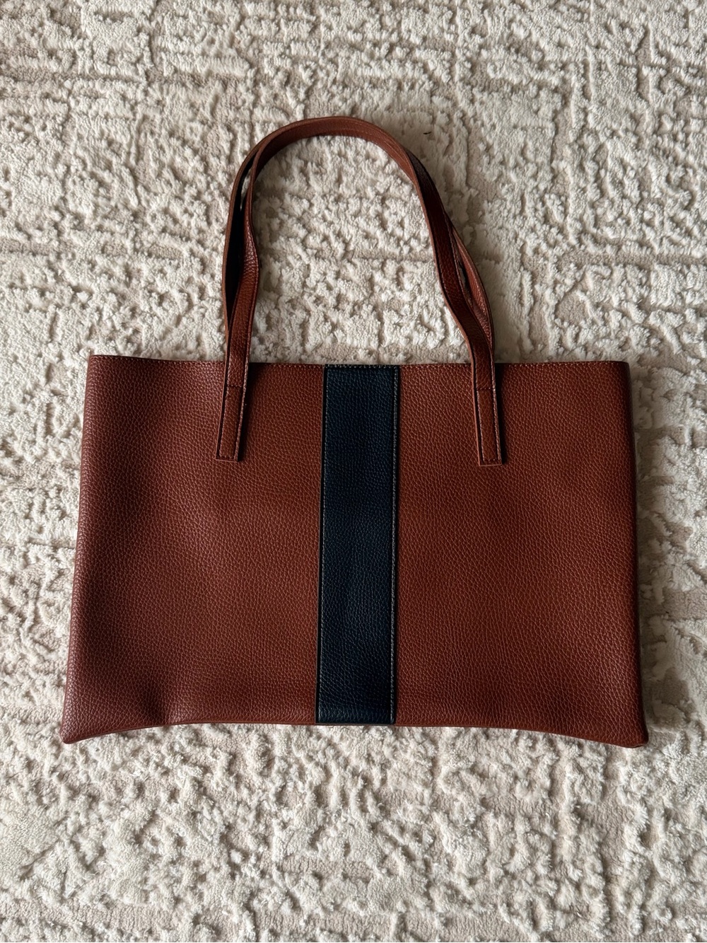 Vince Camuto Vegan Leather Tote with Black Center Stripe